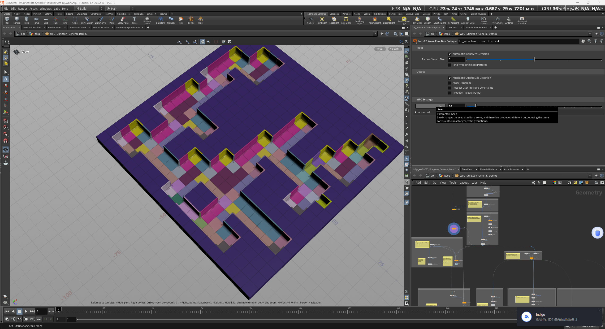sample demo。可以调整种子进行不同的地图生成。但是还没有做手动约束（哪种房间只能生成几个）