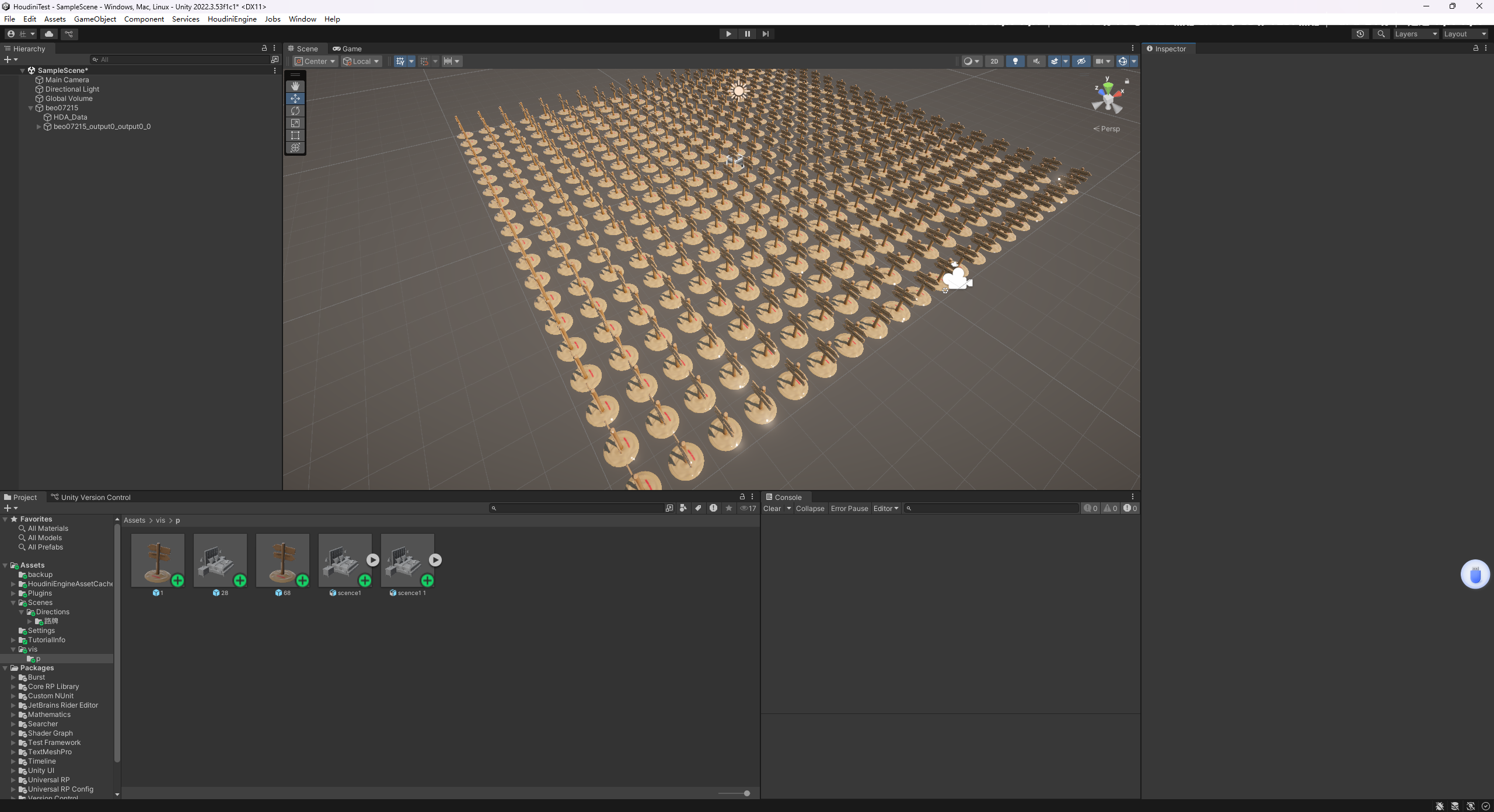 以路牌作为所有prefab测试，目前已经可以进行Unity-Houdini间的连接。